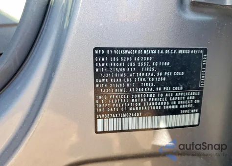 2020 Volkswagen Tiguan Se z USA, uszkodzony, nr VIN 3VV3B7AX7LM024407
